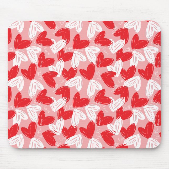 Cute Modern red and white hearts pattern Mouse Pad (Front)