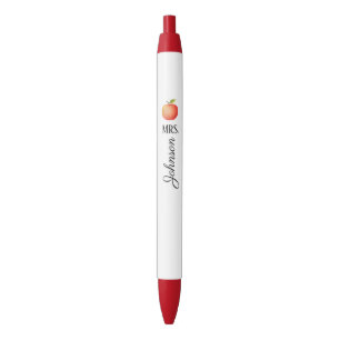 Cute Modern Red Apple Teacher Monogram Black Ink Pen