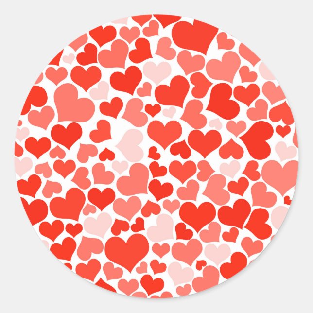 Cute Modern Red Heart Pattern Classic Round Sticker (Front)