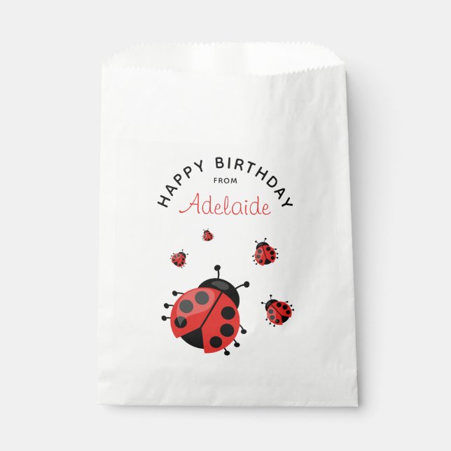 Cute Modern Red Ladybug Happy Birthday Custom Favour Bag (Front)