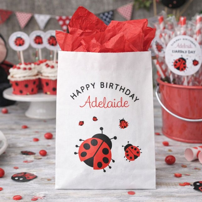 Cute Modern Red Ladybug Happy Birthday Custom Favour Bag (Creator Uploaded)