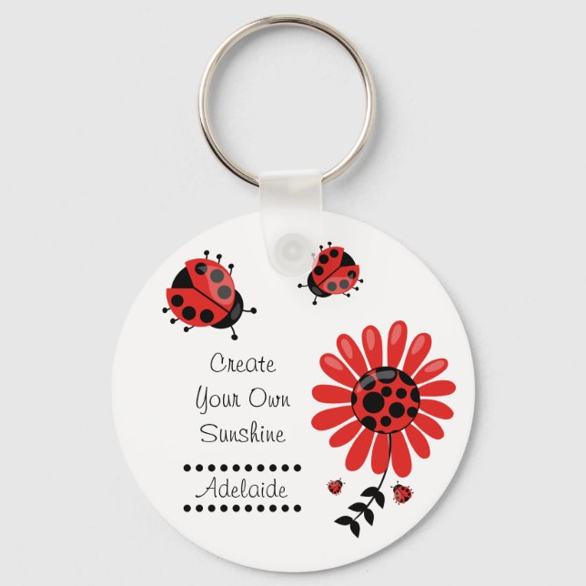 Cute Modern Red Ladybug Personalized Keychain (Front)