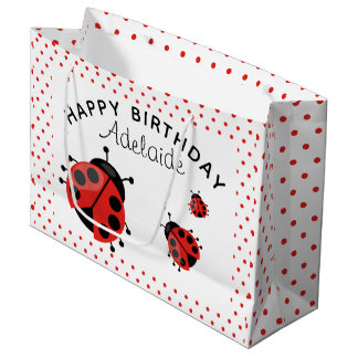 Cute Modern Red Ladybug Personalized Large Gift Bag