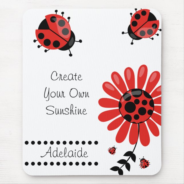 Cute Modern Red Ladybug Personalized Mouse Pad (Front)