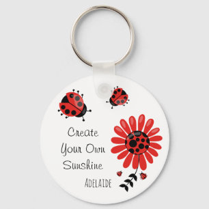 Cute Modern Red Ladybug Personalized Name Keychain