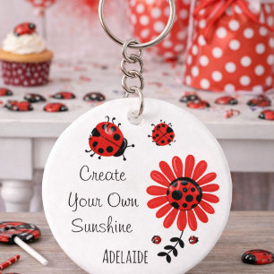 Cute Modern Red Ladybug Personalized Name Keychain