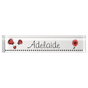 Cute Modern Red Ladybug Personalized Nameplate