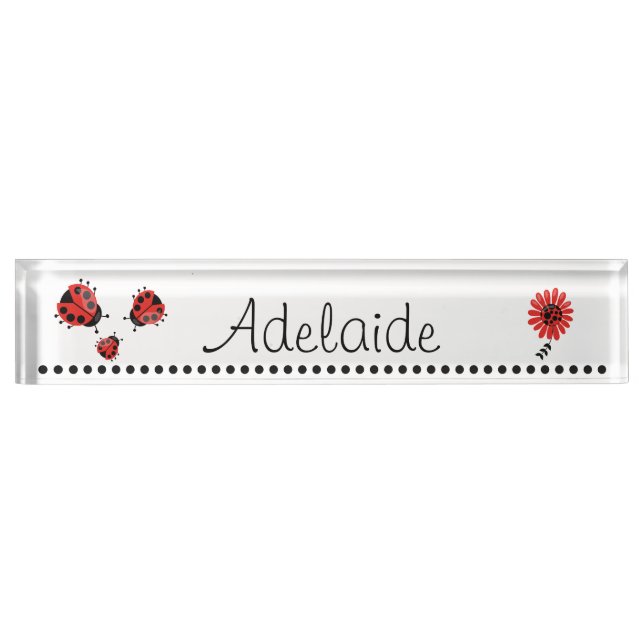 Cute Modern Red Ladybug Personalized Nameplate (Front)