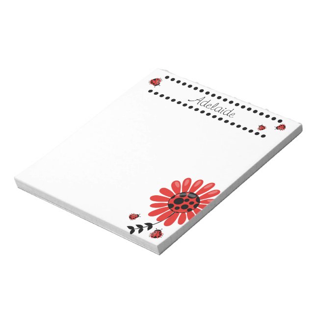 Cute Modern Red Ladybug Personalized Notepad (Rotated)