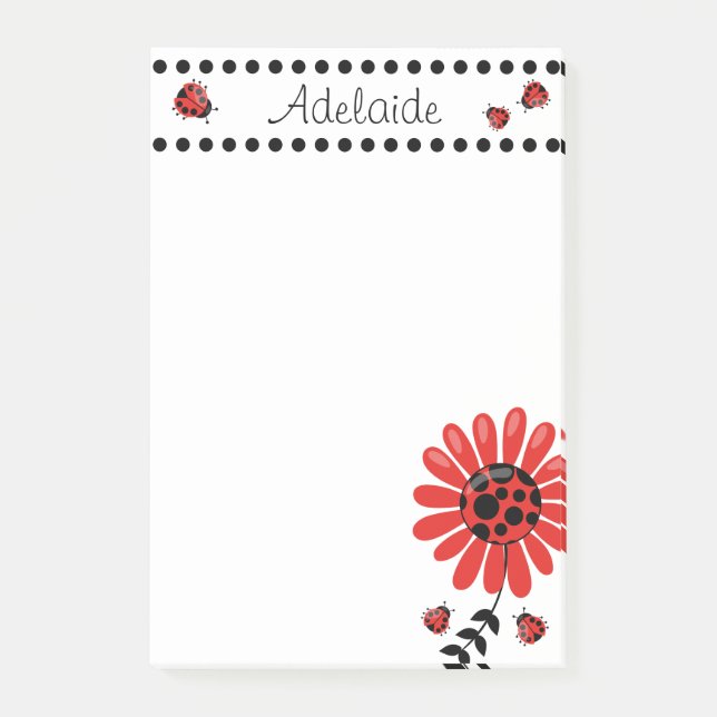 Cute Modern Red Ladybug Personalized Post-it Notes (Front)