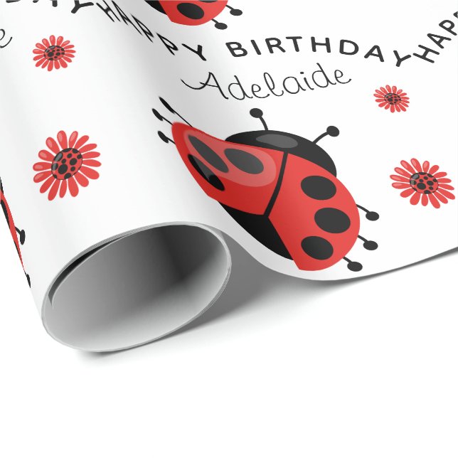 Cute Modern Red Ladybug Personalized Wrapping Pape Paper (Roll Corner)