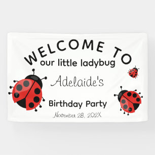 Cute Modern Red Ladybug Welcome to Birthday Banner