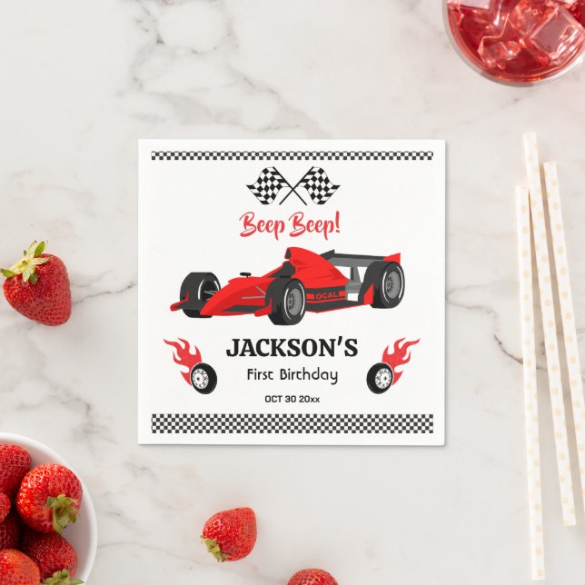 Cute modern Red Racing Car 1st birthday Party  Napkin (Insitu)