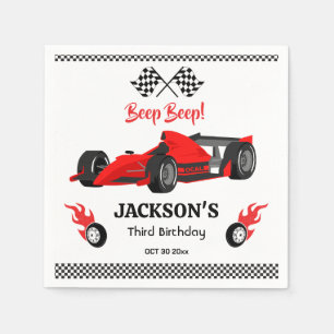 Cute modern Red Racing Car 3rd birthday Party  Napkin