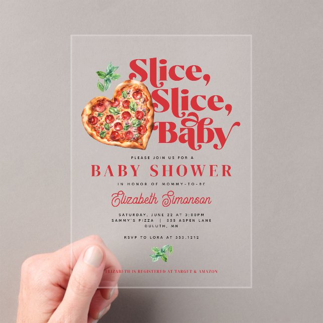 Cute Modern Red White Slice Slice Baby Shower Acrylic Invitations (Insitu (Handheld))