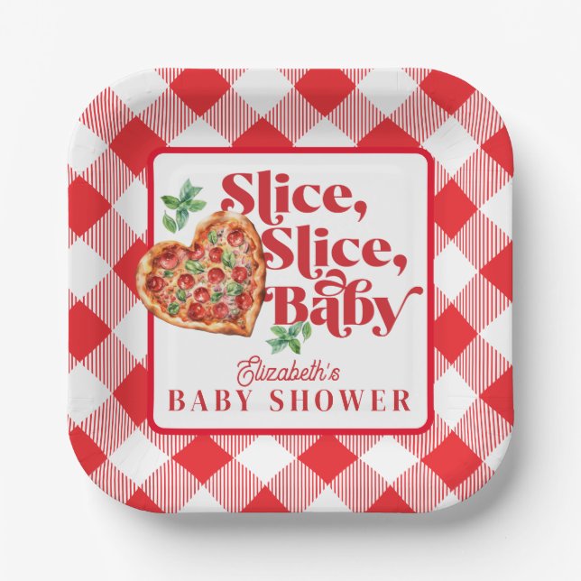 Cute Modern Red White Slice Slice Baby Shower Paper Plate (Front)