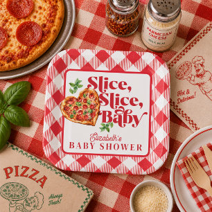 Cute Modern Red White Slice Slice Baby Shower Paper Plate
