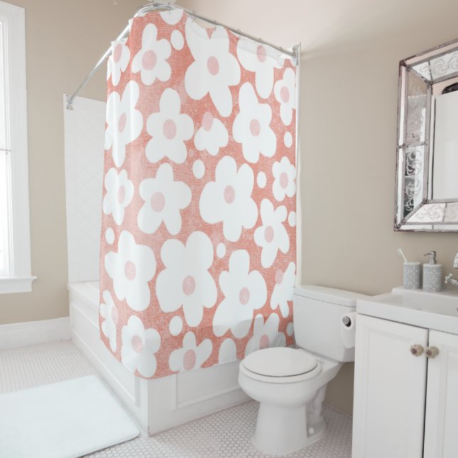 Cute Modern Retro Daisy Pattern Pink Terracotta  (In Situ)