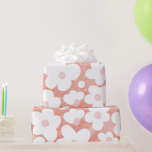 Cute Modern Retro Daisy Pattern Pink Terracotta  Wrapping Paper