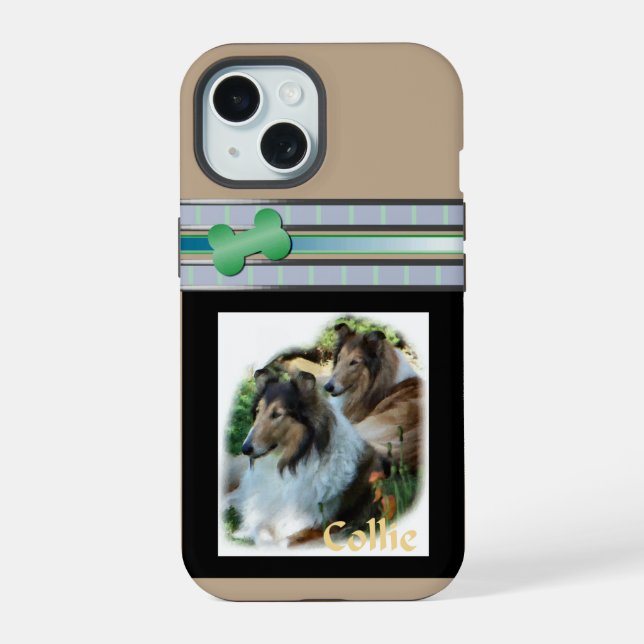 Cute Modern Rough Collies Dog Art iPhone 15 Case (Back)