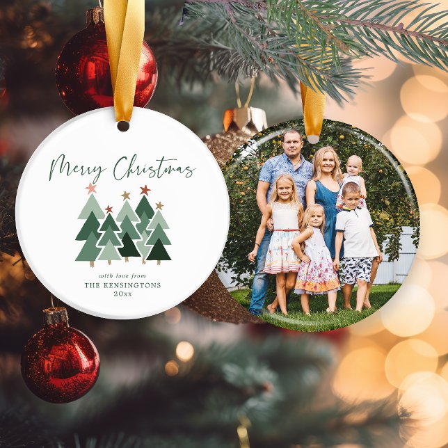 Cute Modern Rustic Christmas Trees Holiday Photo C Ceramic Ornament (Cute Modern Rustic Christmas Trees Holiday Photo Ceramic Ornament)
