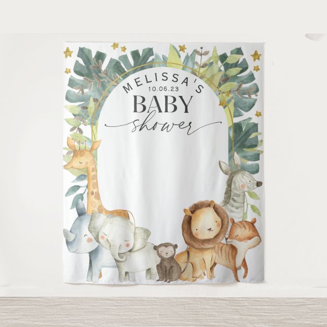 Cute Modern Safari Jungle Baby Shower backdrops Tapestry (Front)