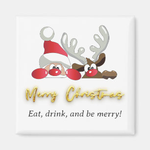 Cute Modern Santa Claus Reindeer Merry Christmas  Magnet