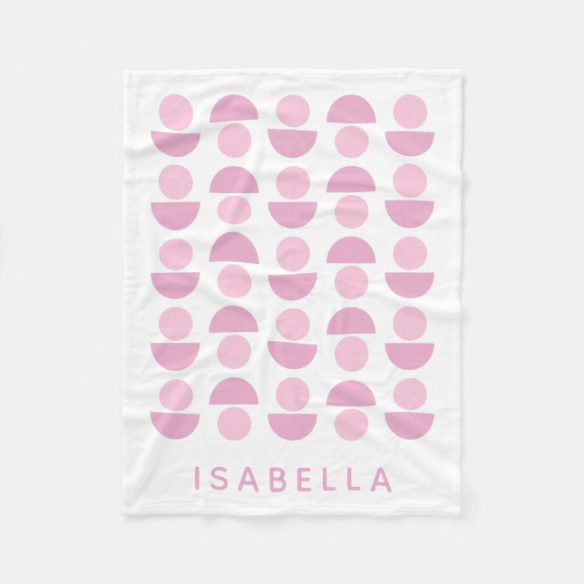 Cute Modern Scandinavian Art Pattern in Pink, Name Fleece Blanket (Front)