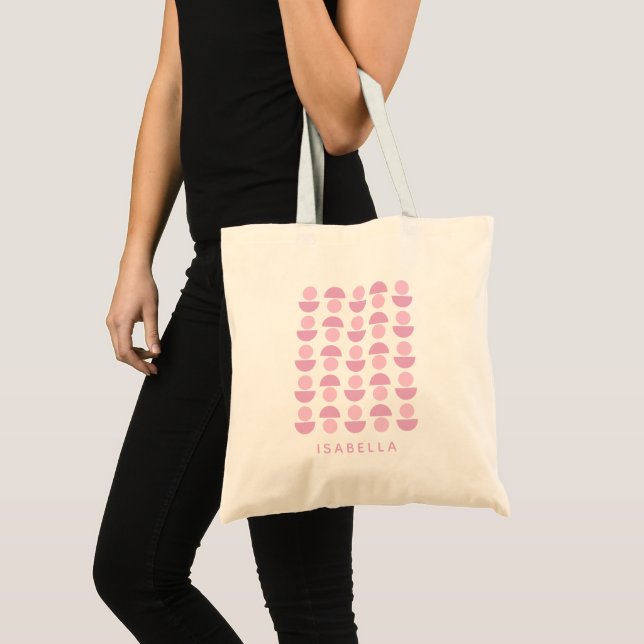 Cute Modern Scandinavian Art Pattern in Pink Name Tote Bag (Front (Product))