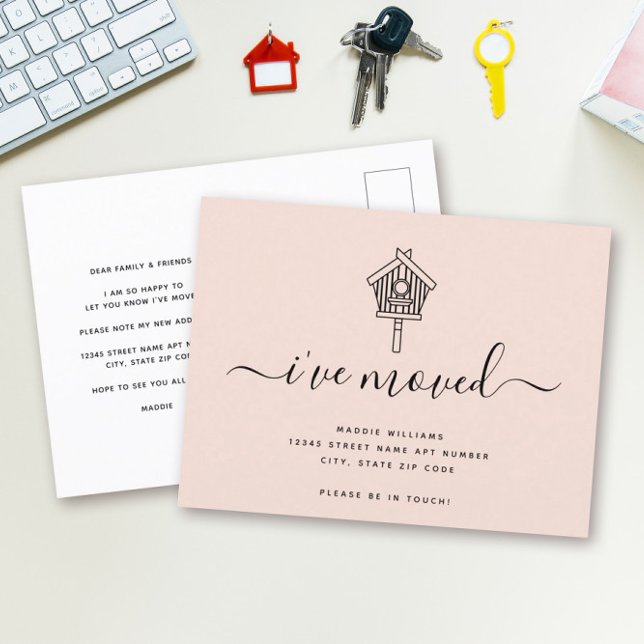 Cute Modern Script I've Moved Bird House Moving Announcement Postcard (Creator Uploaded)