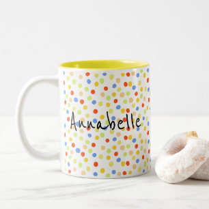 Cute Modern Script Polka Dot Two-Tone Coffee Mug