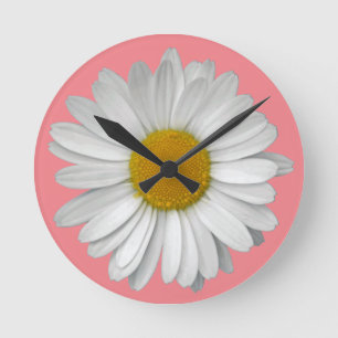 Cute Modern Simple Daisy Flower Coral Pink Round Clock