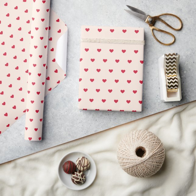Cute Modern Simple Red Hearts on Cream  Wrapping Paper (Crafts)