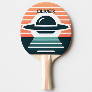 Cute Modern Simple UFO Illustration at Sunset Ping Pong Paddle