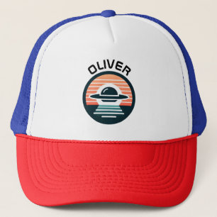 Cute Modern Simple UFO Illustration at Sunset Trucker Hat