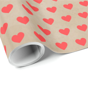 Cute Modern Simple Valentine Red Hearts Kraft Wrapping Paper