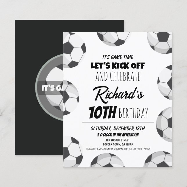 Cute Modern Soccer Budget Birthday Invitation (Front/Back)