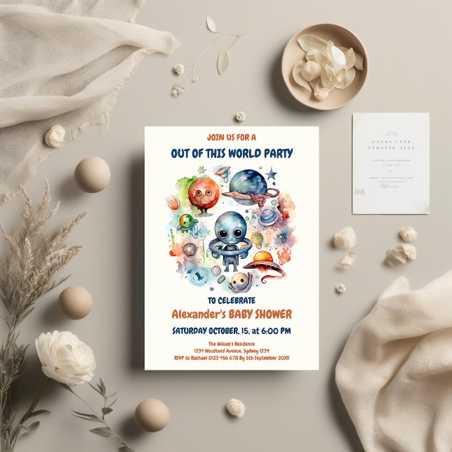 Cute Modern Space Astronaut Alien Baby Shower Invitation (Creator Uploaded)