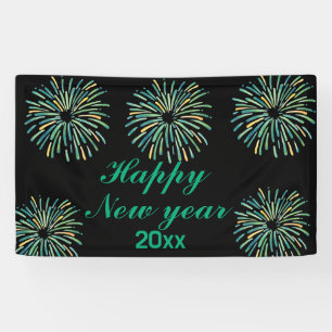 Cute Modern sparkling Black Happy New year Banner