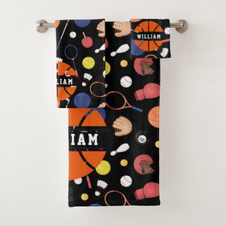 Cute Modern Sports Champion Custom Kids Black Bath Towel Set
