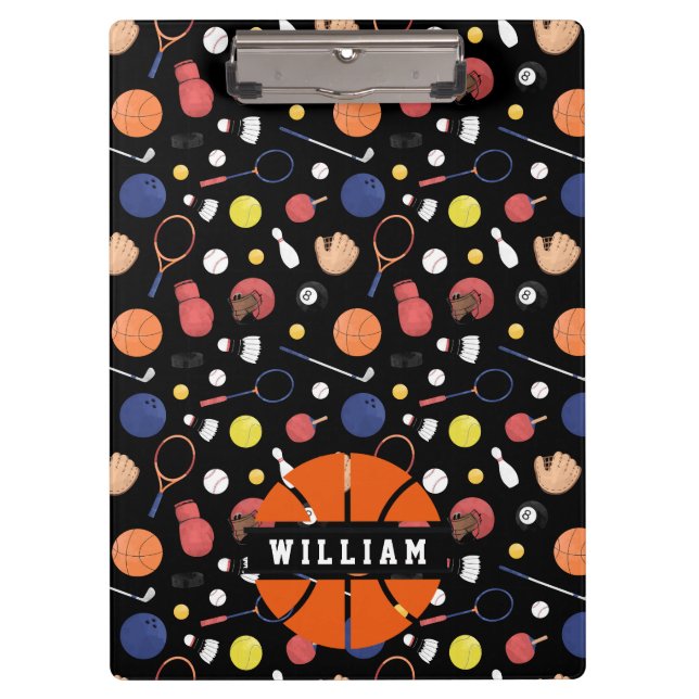 Cute Modern Sports Champion Custom Kids Black Clipboard (Front)