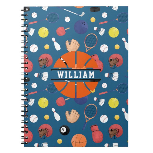 Cute Modern Sports Champion Personalized Kids Blue Notebook (Front)
