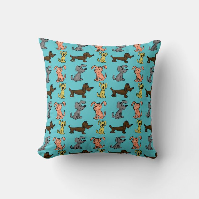 Cute Modern Stylish Dogs Blue Throw Pillow (Front)