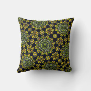 Cute Modern Stylish Green and Gold Mandala Pattern Throw Pillow
