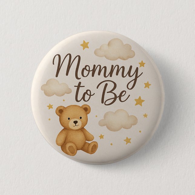Cute Modern Teddy Bear Mommy to Be  Button (Front)