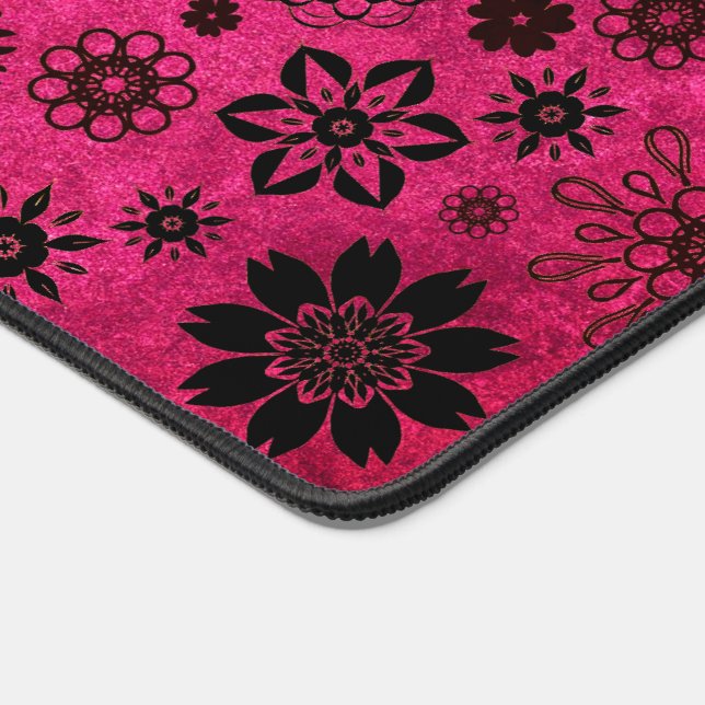   Cute Modern Trendy Girly Floral Pattern Hot Pink Desk Mat (Corner)