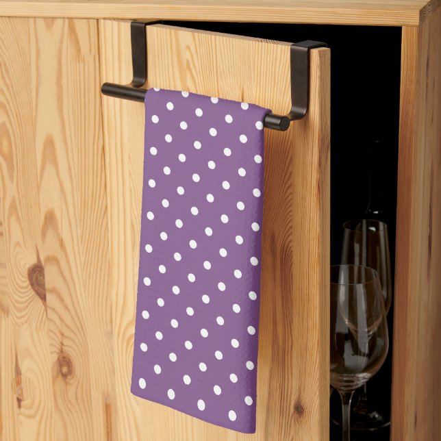 Cute Modern Trendy Purple Polka Dots Kitchen Towel (Thirds Fold)