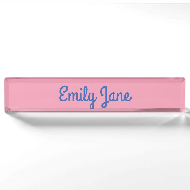 Cute Modern Typography Blue Pink Personalized Nameplate (Front)