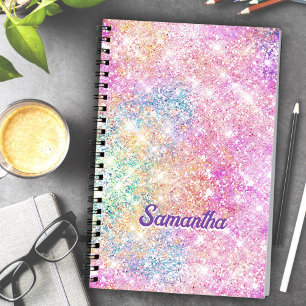 Cute modern unicorn hot pink faux glitter monogram notebook