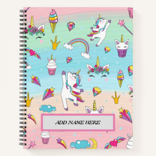 Cute Modern Unicorn Pattern Customizable Name  Notebook